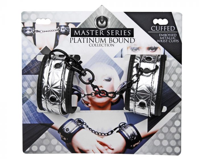 Master-Series-Platinum-ae493-Cuffed-Embellished-Metallic-Wrist-Cuffs-F2-Esposas de eco cuero