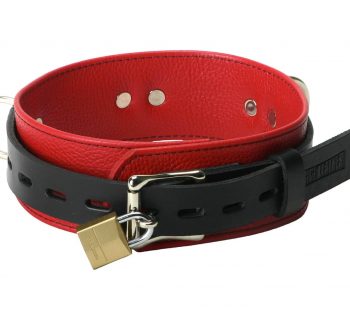 Collar con hebillas para candado, de cuero Rojo/Negro Strict Leather