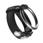 Anillo de cuero y metal para pene y testículos