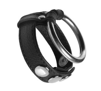 Anillo de cuero y metal para pene y testículos