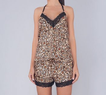 Pijama de Satin Leopardo con Encaje Lady Genny