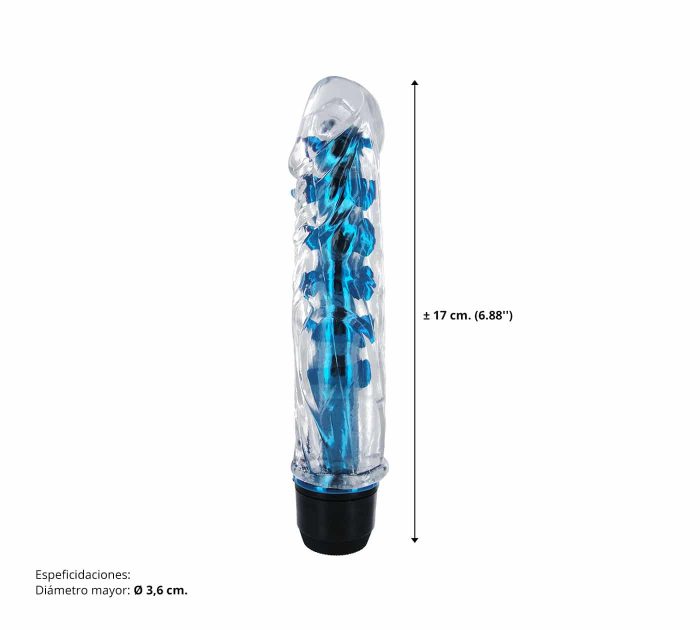 Medida dildo vibrador Jelly suave Trinity Vibes Shimmer Core Azul