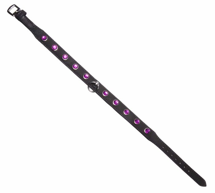 STRICTLEATHER-AD938-LeatherRhinestonesCollarAmethyst-F2